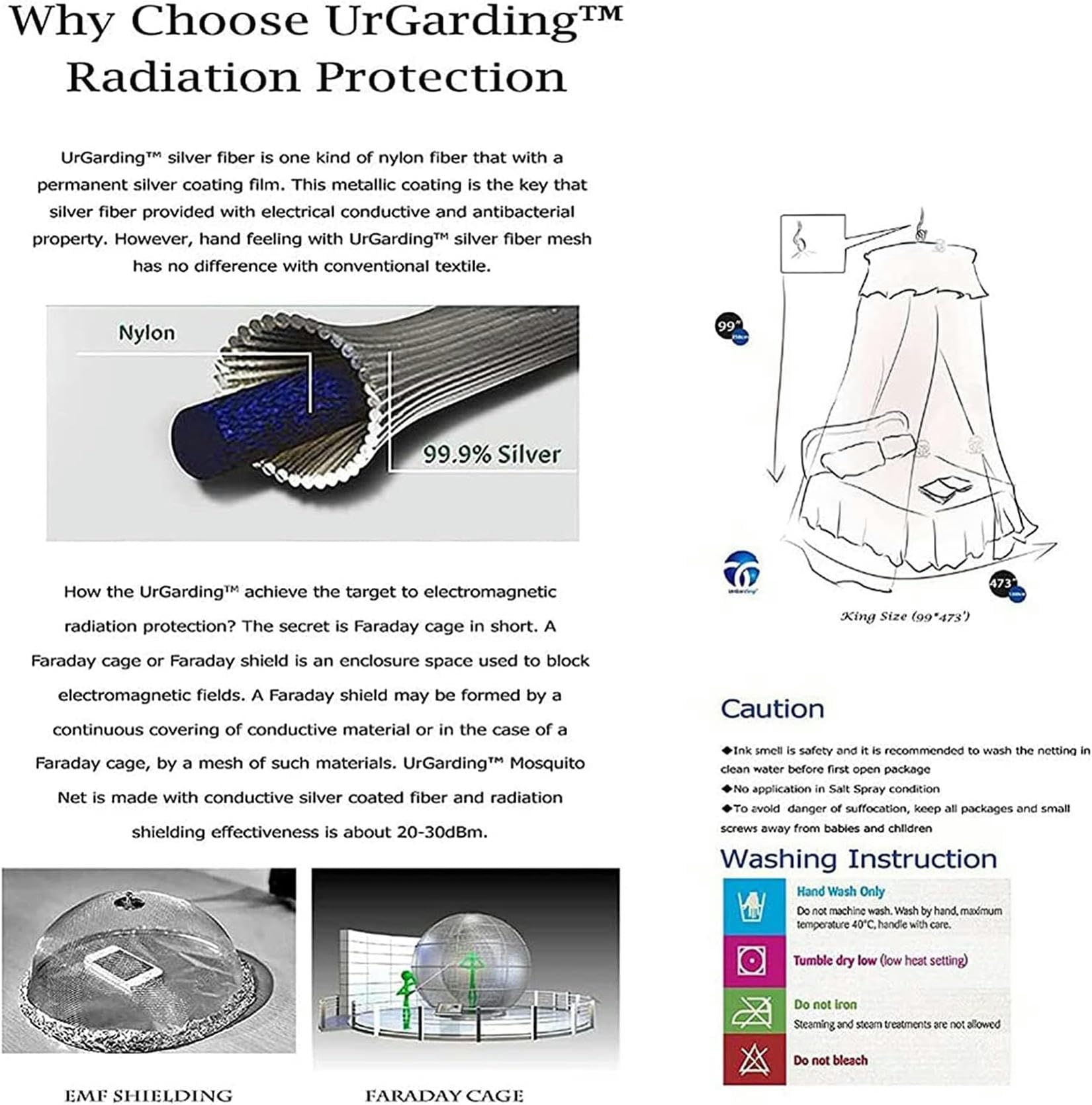 Couvre-Lit De Protection EMF, Fibre d'argent Bloquant Les Radiations/EMF/Wifi/5G Autres Moustiquaires en Gaze Atténuant Les Radiofréquences/Moustiquaires Anti-Radiations.,60X250X1200CM