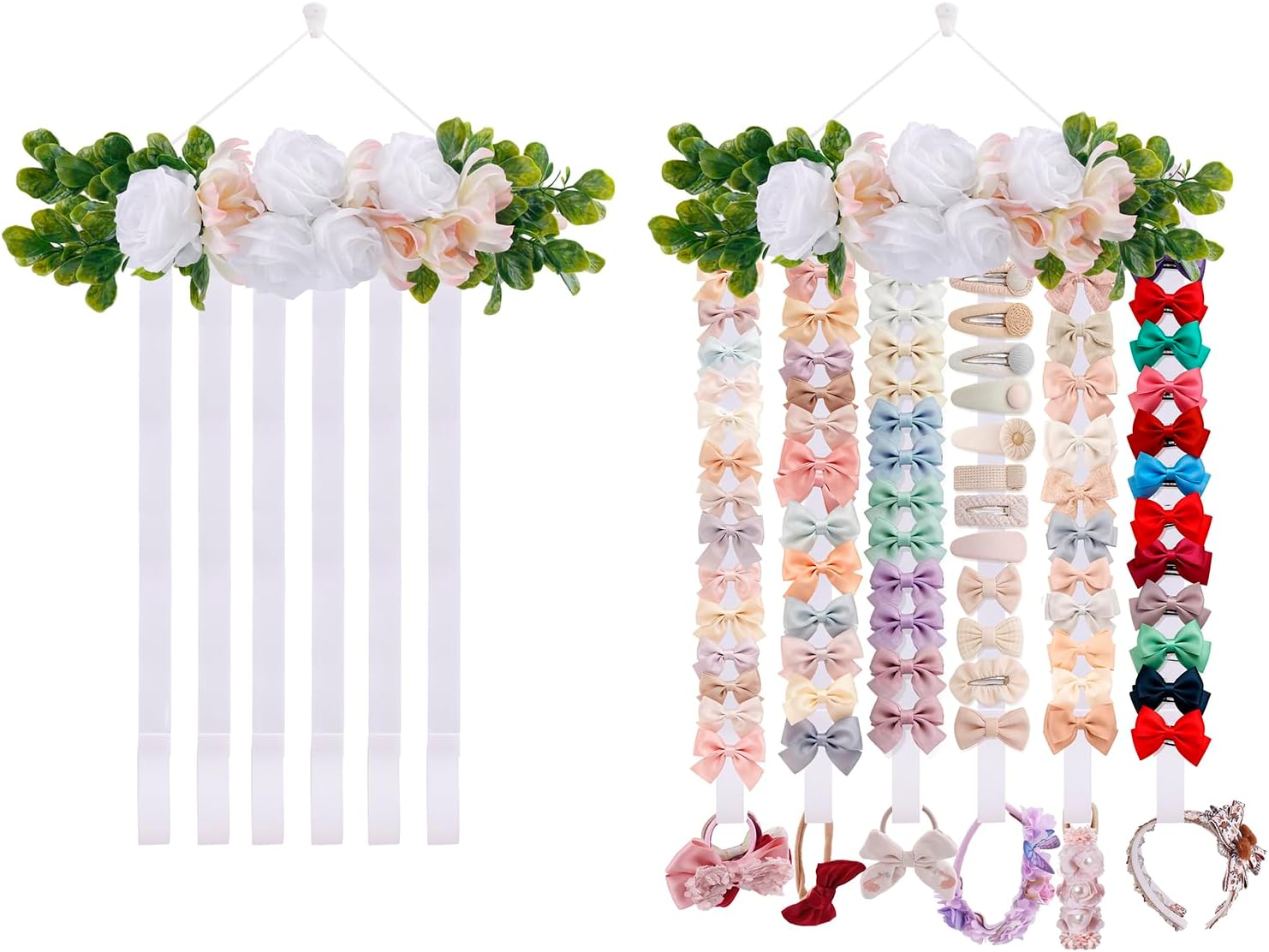 cherrboll Bow Organizer for Girls, Flower Hair Clip Holder Headband Wall Hanging Hair Accessories Organizers Storage Display for Toddler Nursery Room Decor