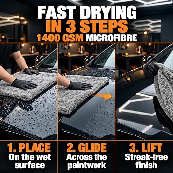 Car Drying Towel Extra Large 90x60cm, 1400 GSM Microfibre Towel - Grey