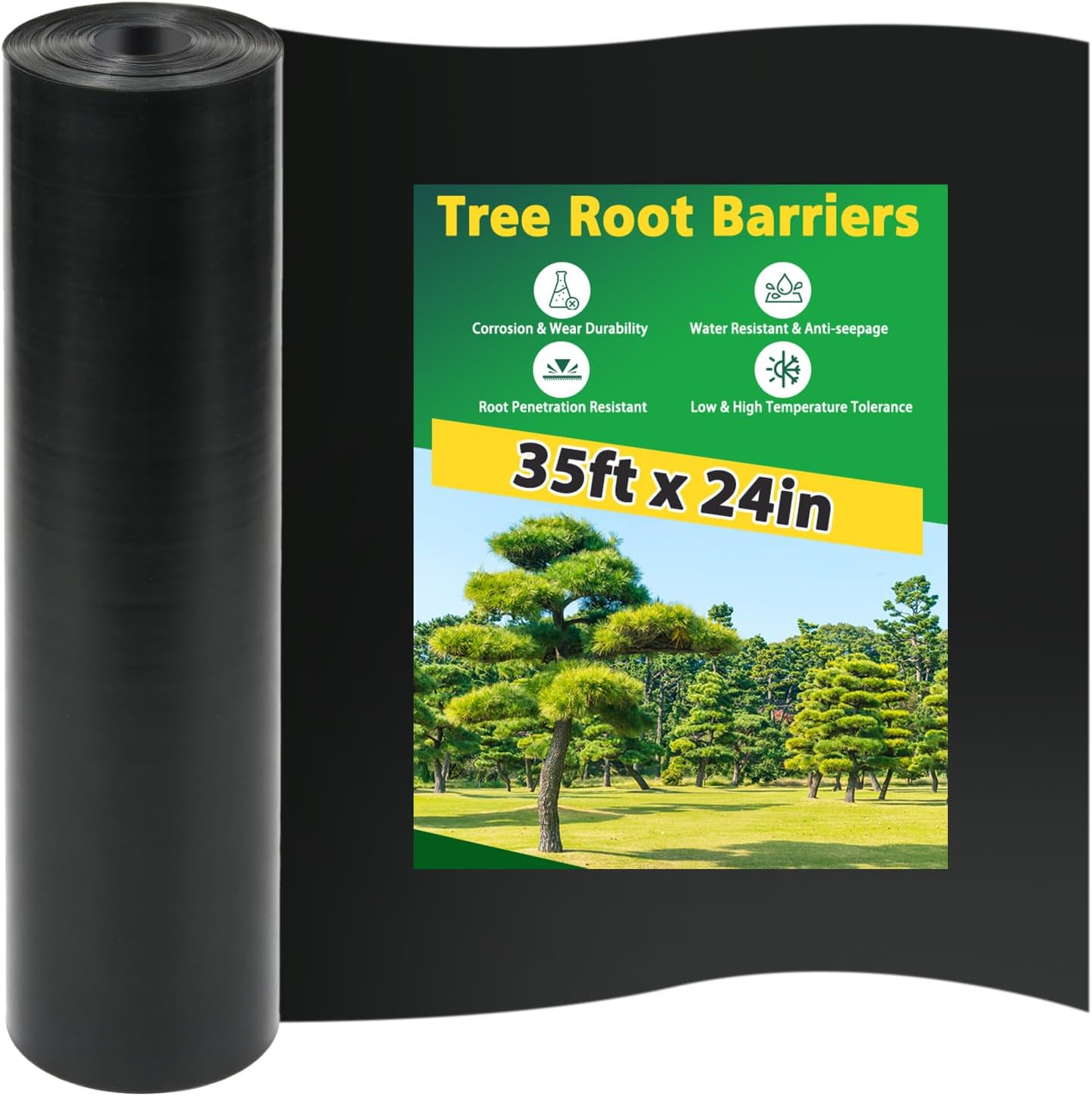 West Bay 20ft x 24in x 60mil Tree Root Barrier, Heavy-Duty Bamboo Root Barrier Weed Blocker for Landscape Tree Ring Edging Garden Borders Driveway and Sidewalk Protection Roads
