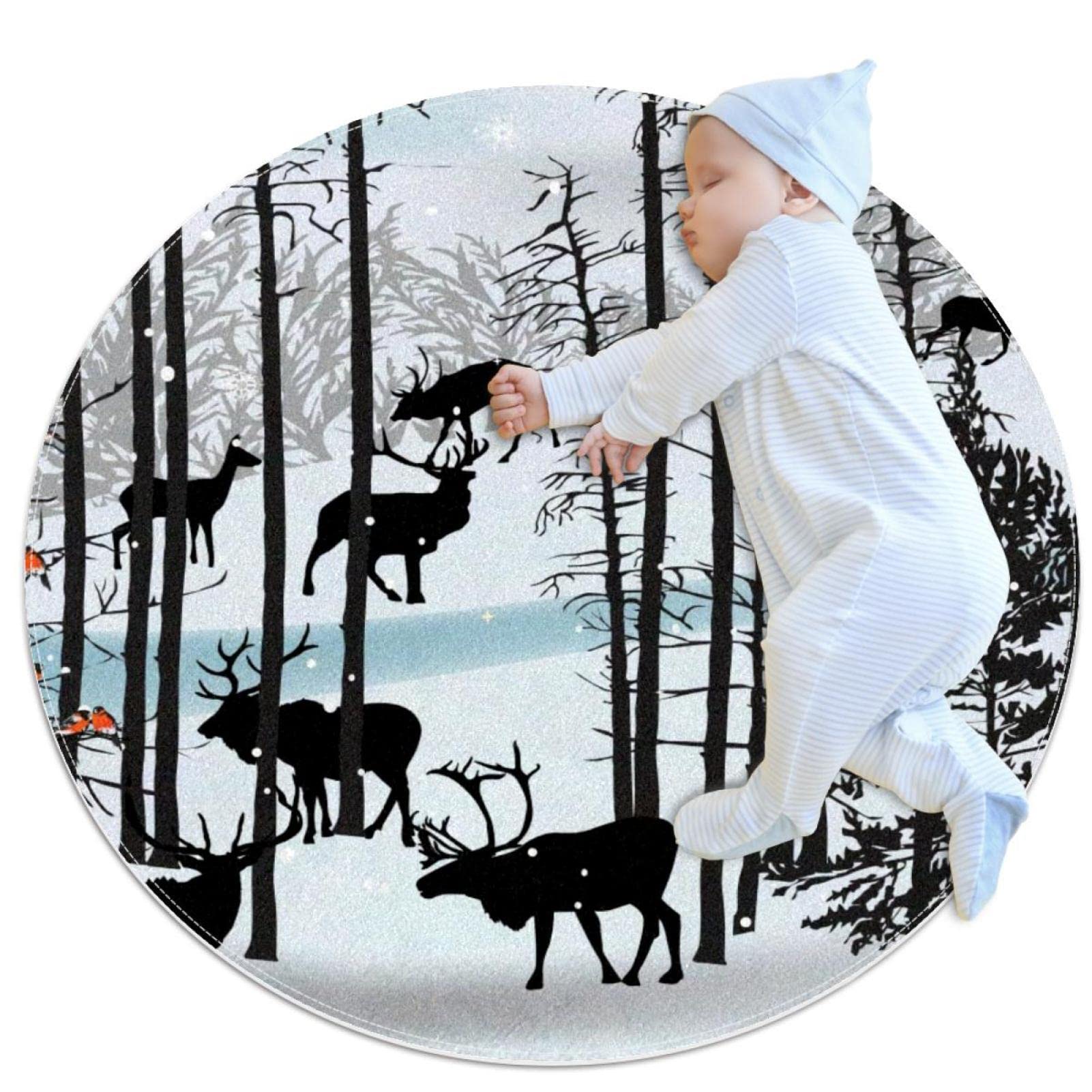 Alfombra redonda para niños de 80x80cm con divertido estampado de aves lavable y mullido