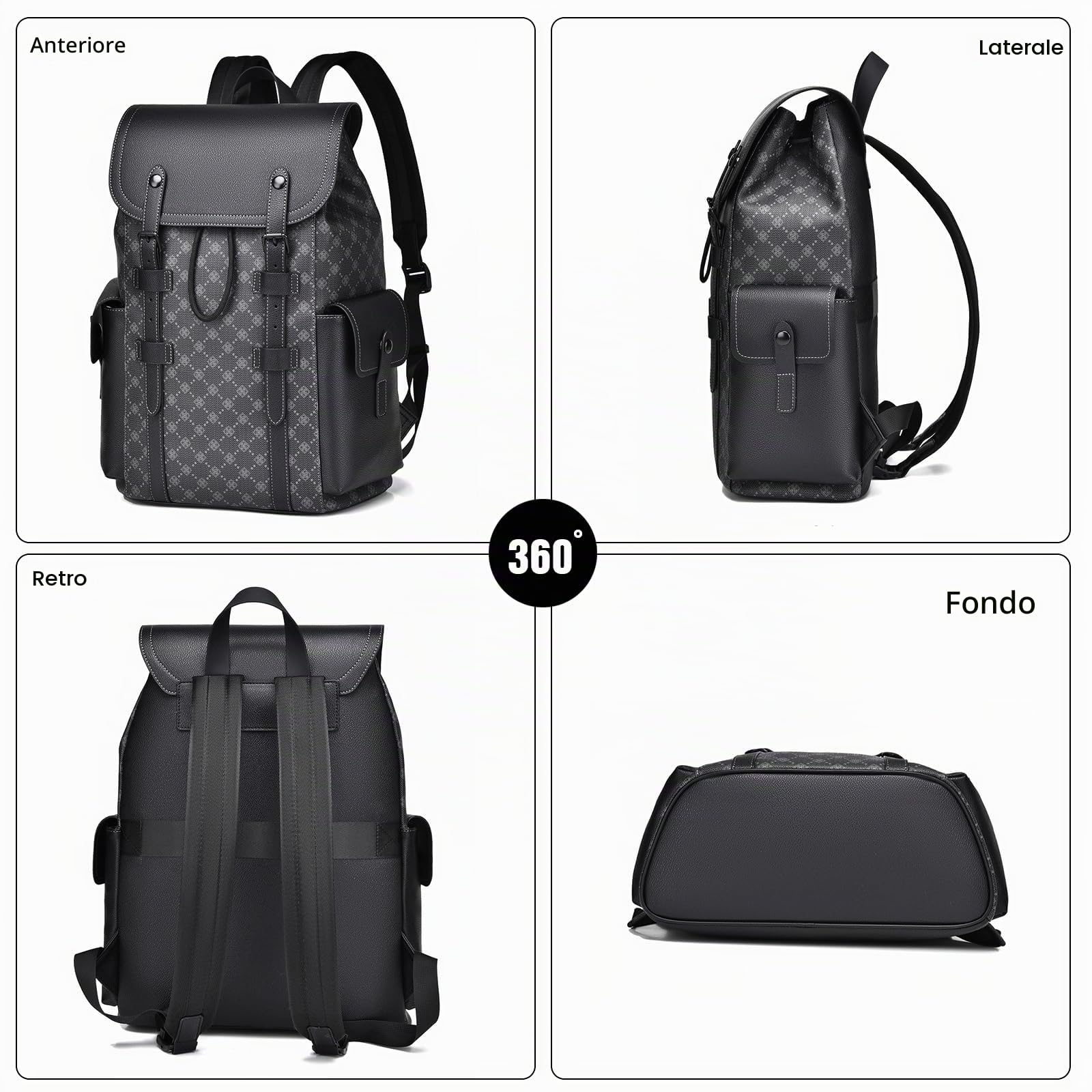 FANDARE Zaino Casual Zaino PC Super Morbido in PVC Borsa da Cabina per Voli Zaino Lavoro Viaggio Ufficio Tech Scuola Università Impermeabile Nero A