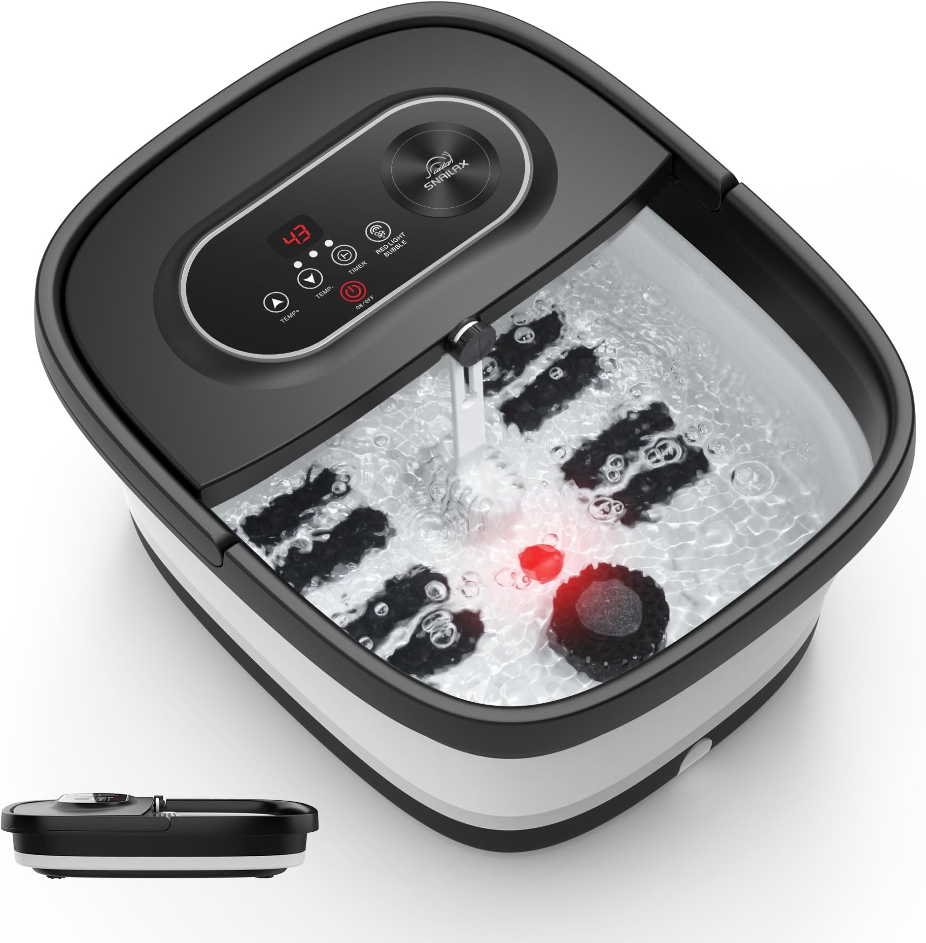 Foot Spa Massager with Adjustable Heat, Infrared, Bubble, Foldable Foot Bath with 8 Soothing Shiatsu Massage Rollers, Grinding Stones, Smart Timer&Keep Warm Function