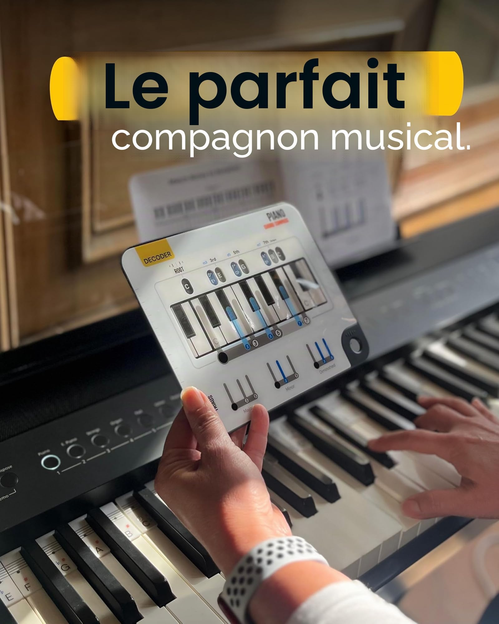 Boussole d'Accords Noisy Clan pour Piano - Guide de Notes de Piano Coulissant et Accessoire de Clavier Débutant - Apprendre les Accords de Piano Fondamentaux et la Théorie Musicale de Base