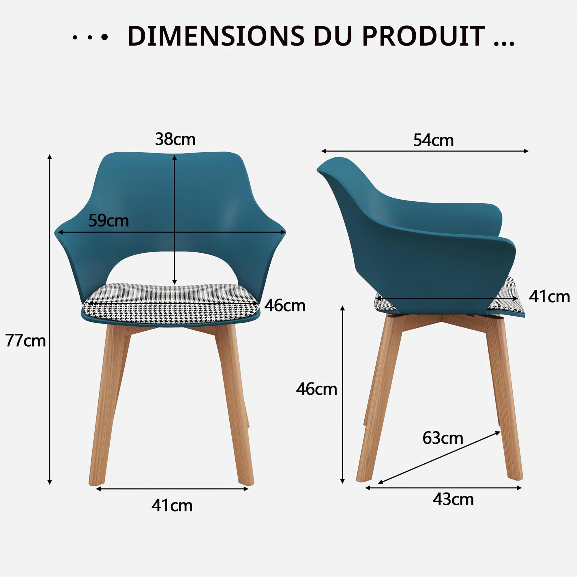 GrandCA HOME Lot de 4 Chaises de Cuisine Nordiques Chaise de Salle à Manger avec Pieds en Bois Massif, Chaises Rembourrées pour Chambre, Salon, Cuisine,Lac Bleu-N