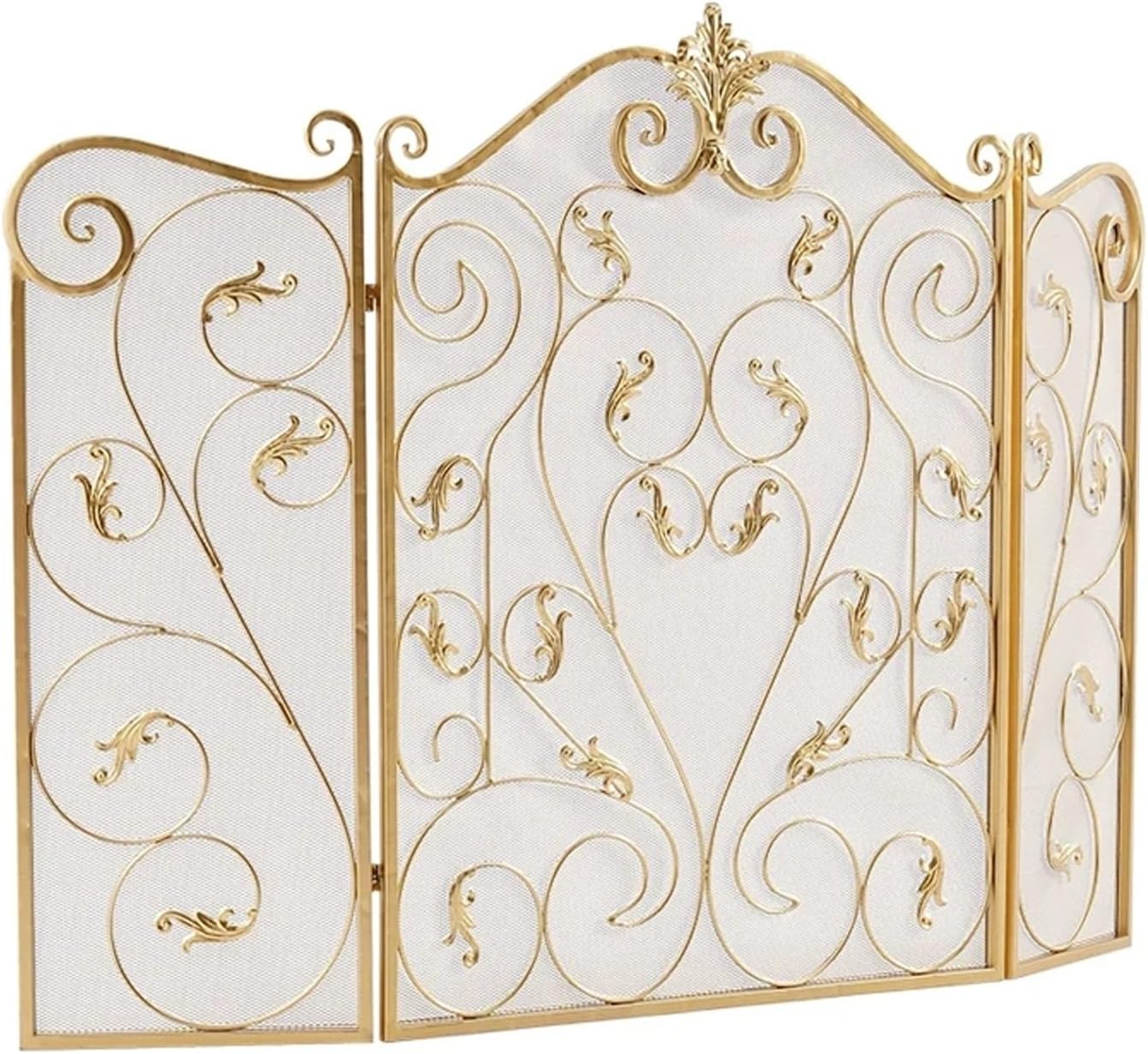 JKGHK 3-Panel Folding Fireplace Screens Stand Alone, Metal Mesh Fire Place Screen Protector Fence for Wood Burning, Fireplace Frame Screen Spark Guard Cover