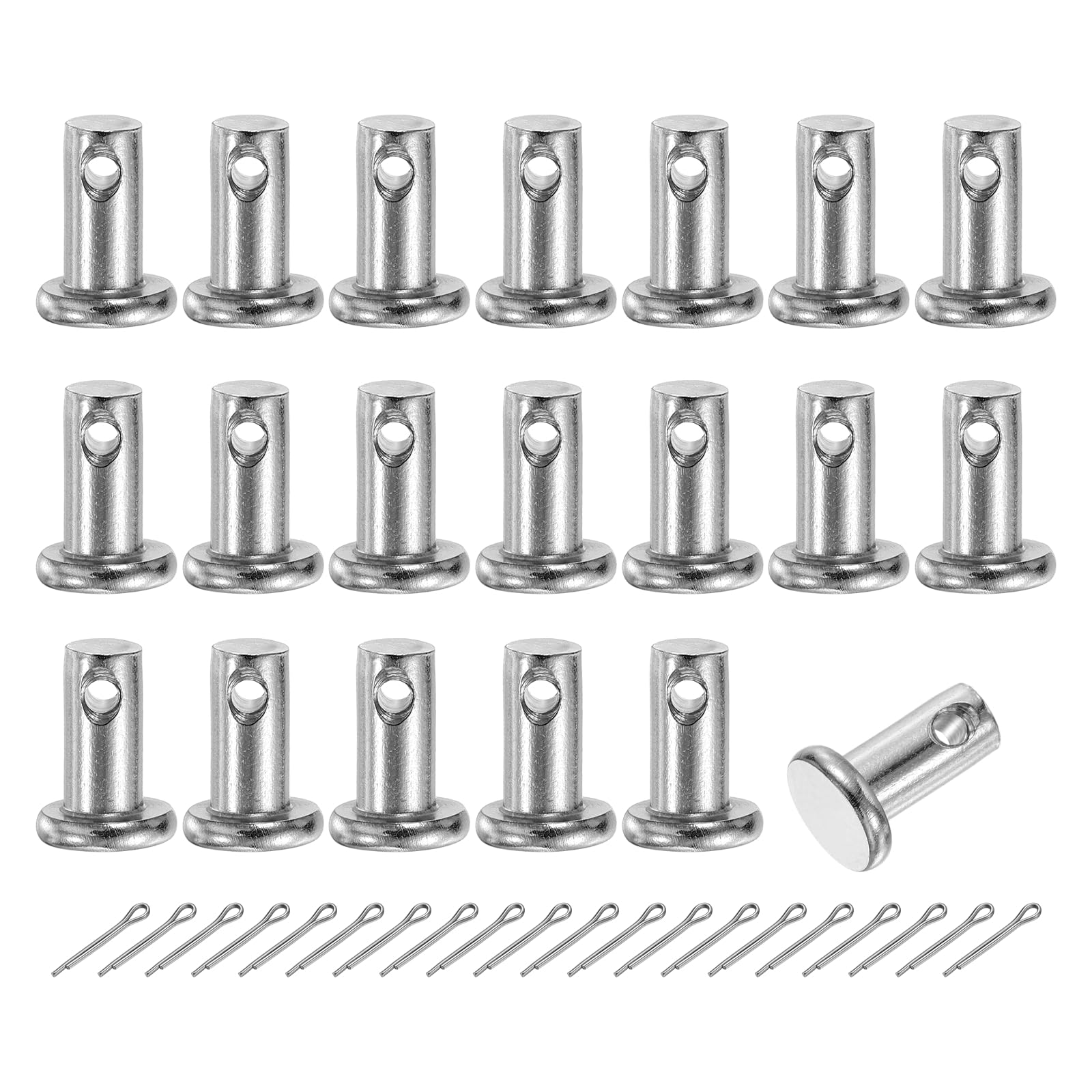 sourcing map 20Pcs M5x10mm Clevis Pins, 304 Stainless Steel Single Hole Flat Head Clevis Pin Hairpin Location Pin with Cotter Pins for Trailer Latch Mechanics Repair Furniture Installation