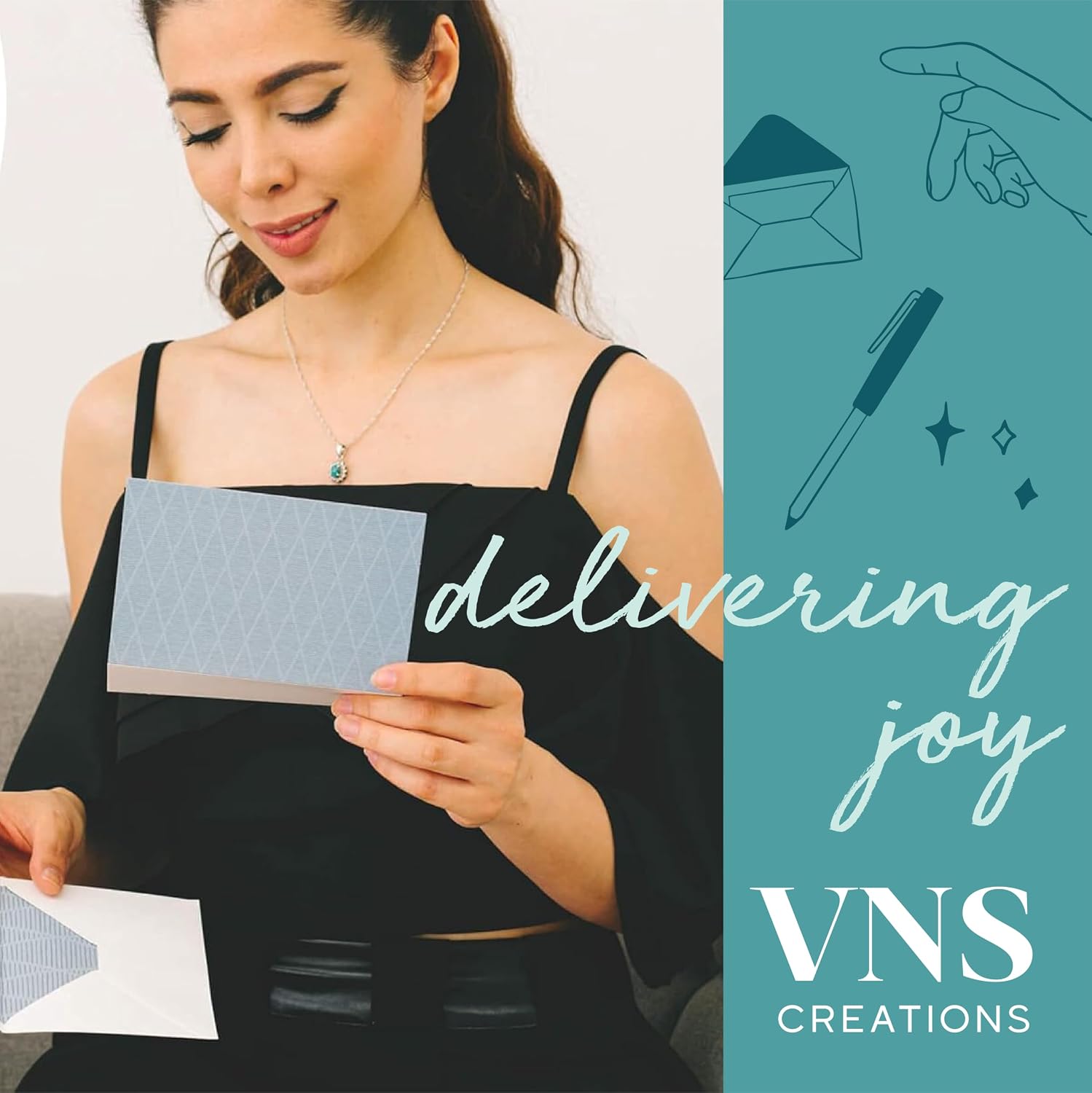 VNS Creations 100 Pack Blank Cards and Envelopes 4'' x 6" - Navy image 5