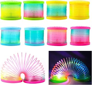 8 Pack Glow Coil Spring Toy, Mini Springs Rainbow Magic Fidget Toys for Kids Boys Girls, Glow in the Dark Party Favors, Projection Star Night Light toy Carnival Prize, Pinata Fillers for Toddlers