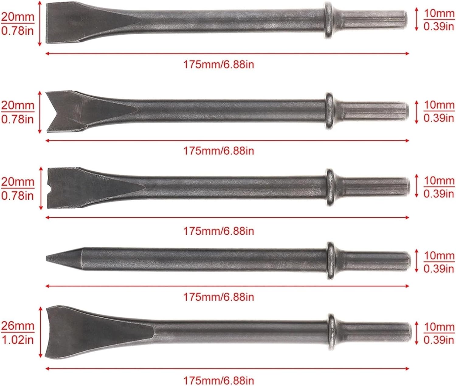 190mm Air Hammer Professional Handheld Gas Shovels Small Pistol Rust Remover Pneumatic Tools for Rusting Removal (Color : Air Chisel Head-4pcs)