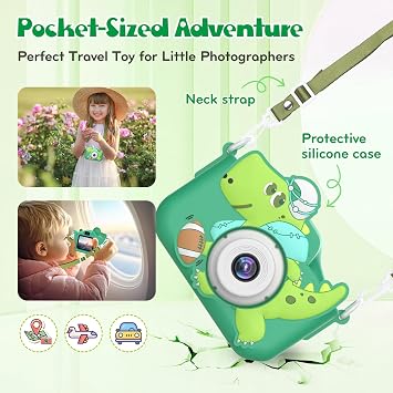 Alotwan Kids Camera Toys, Digital Dinosaur Camera for Age 3-8 (Green)