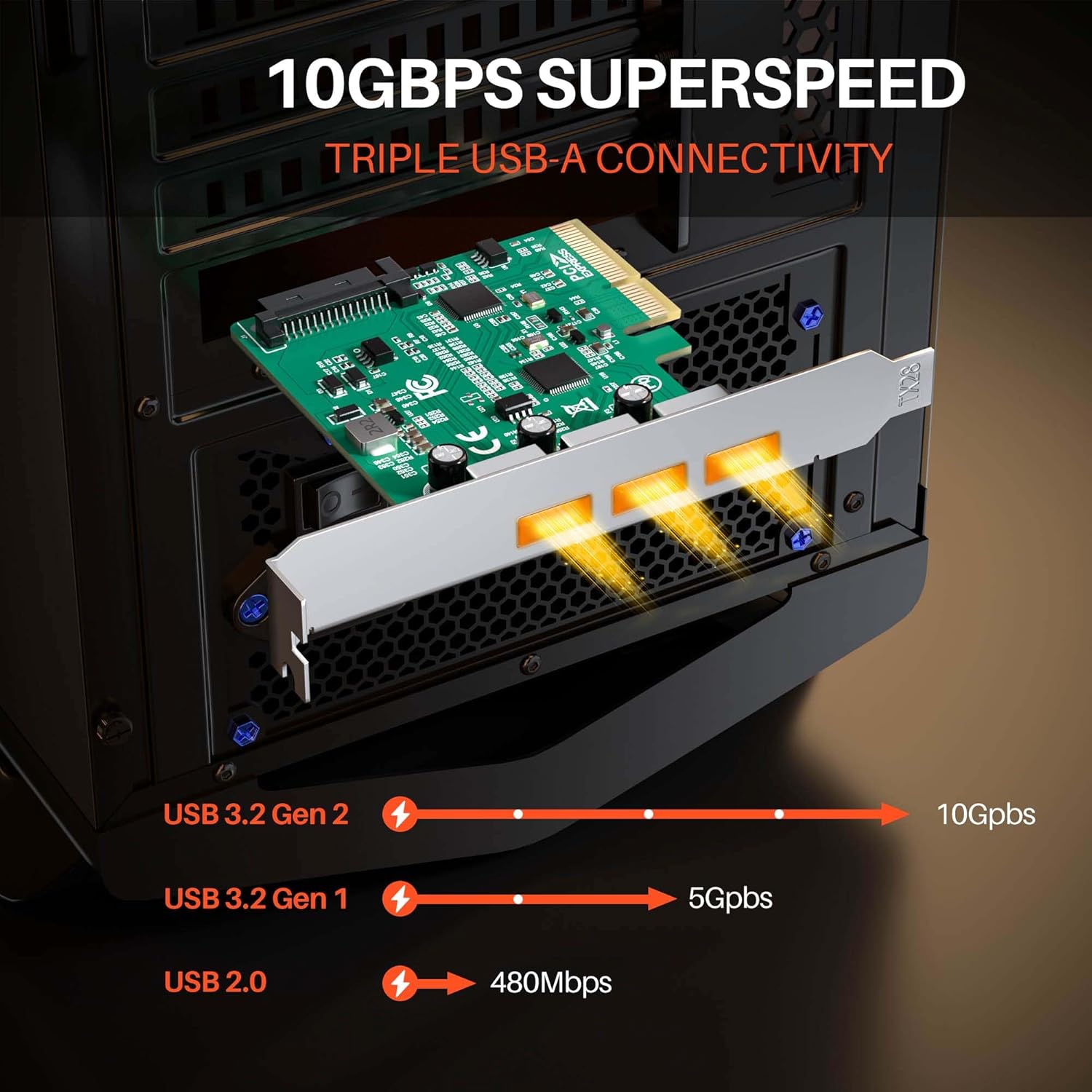 10Gbps 3-Port PCIe to USB 3.2 Gen 2 Expansion Card for Small Form Factor Desktops & Servers, Compatible with Windows 11 & Linux 【TrioCreator A3, Low-Profile】