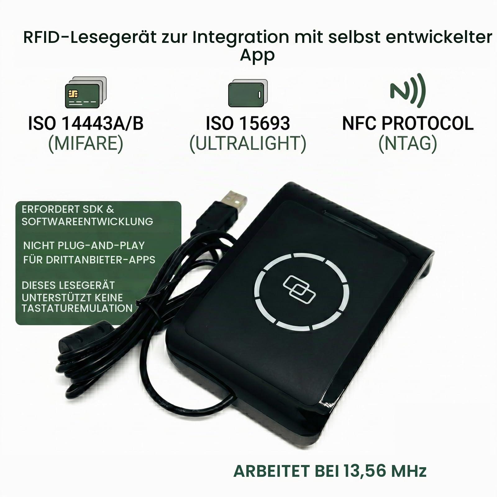 13,56 MHz RFID Reader Writer ISO 14443A/B ISO 15693 für kontaktlose Karten SDK verfügbar