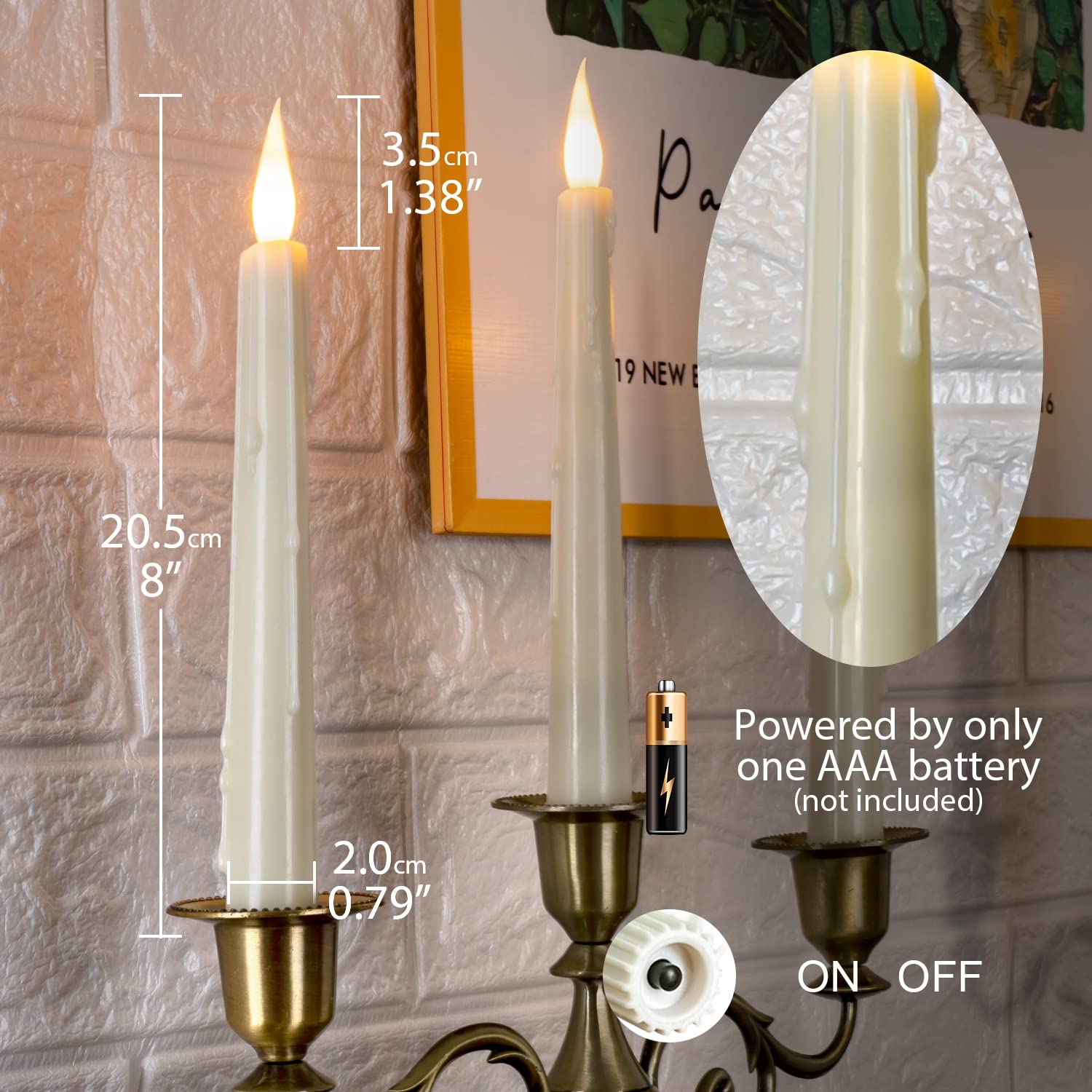 5plots 8 Inch Ivory Flameless Taper Candles with Remote, Timer, Battery Operated Candles with Flickering Flame, Led Candlesticks Real Wax, Drip Wax Look Window Candles for Home, Holiday Decor, 6 Pcs