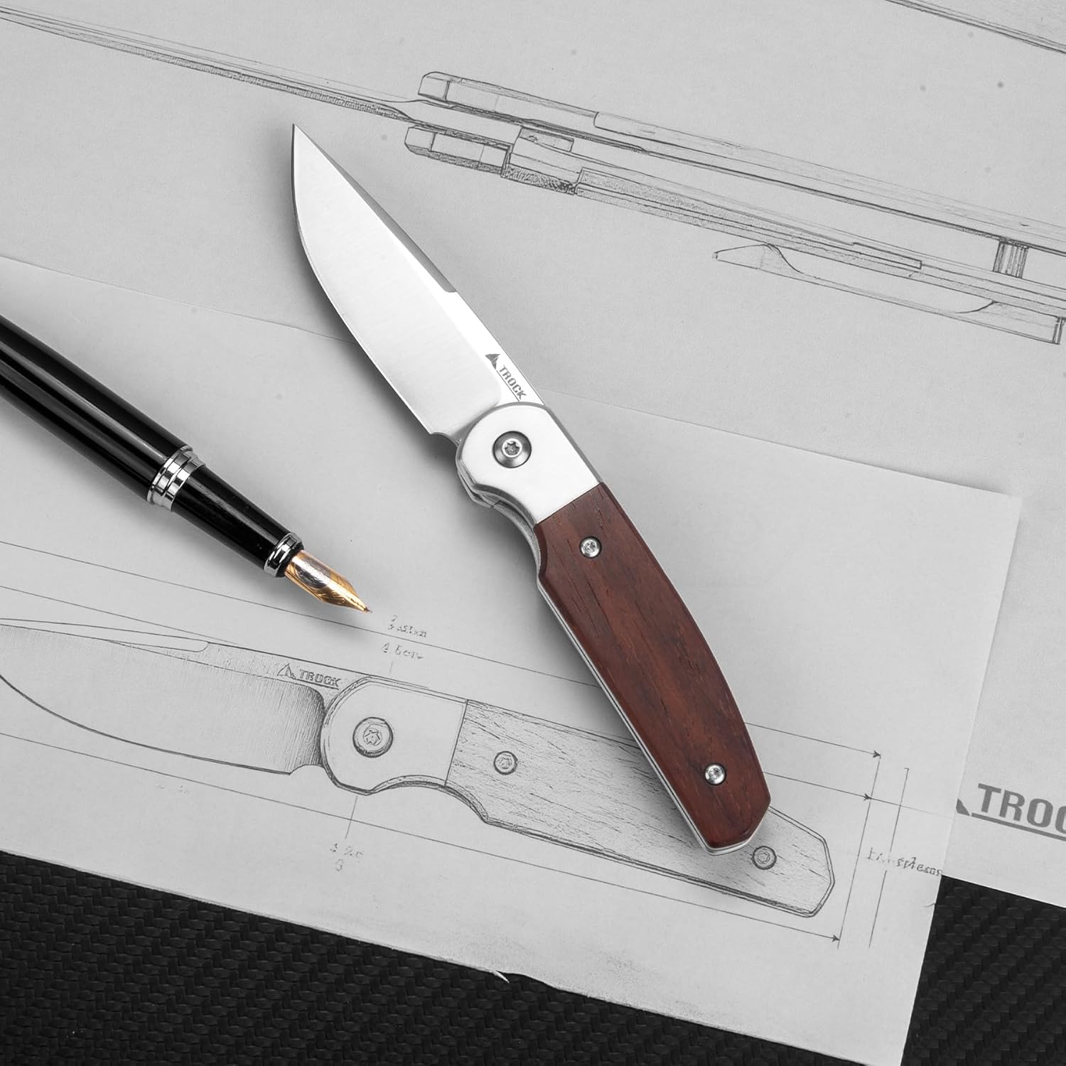 Small EDC Knife 2.8", Pocket Knife D2 Steel Point Blade Wood Handle - flipper Folding Knife for Men Women - Daily Carry Office Camping Hiking