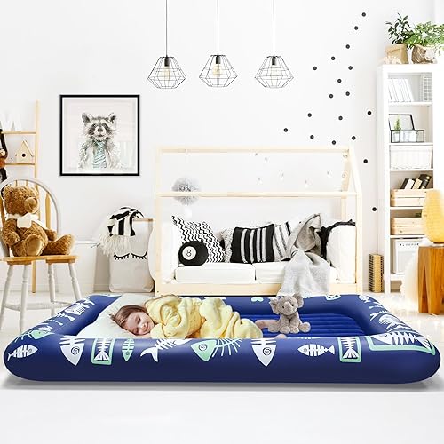 Miniatura 6 de Cama inflable de viaje para niños pequeños: Cama de viaje inflable portátil para niños pequeños - Colchón inflable integrado de felpa suave para