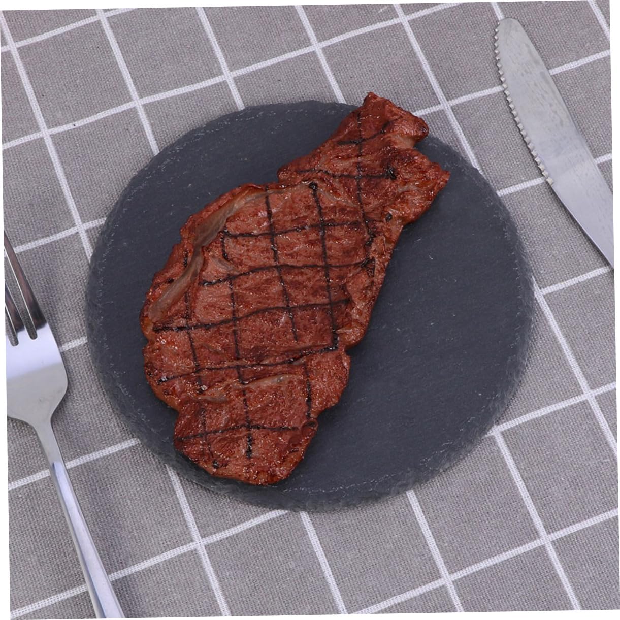 VALICLUD Bandeja Redonda para Servir Comida de Pizarra Natural Negra Resistentes 2 Piezas Platos Pequeños Ideales para Uso en Casa y Hotel