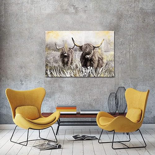 Miniatura 4 de Derkymo Lienzo decorativo para pared, diseño de vaca de las montañas, arte de animales de granja, decoración de granja enmarcada fácil de colgar, 24