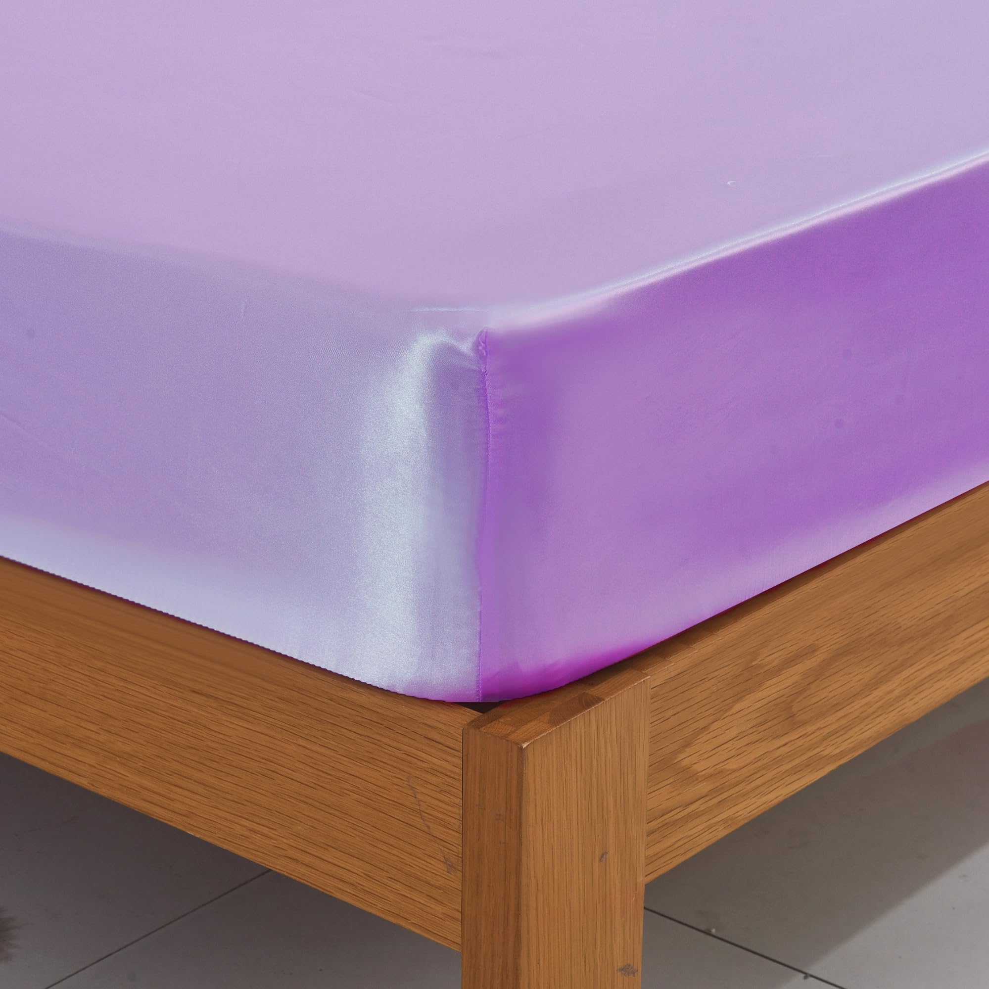 ROOEE Satin Silk Fitted Sheet with Pillowcase Set Breathable Soft Bedding Brushed Fabric Wrinkle - Image 2