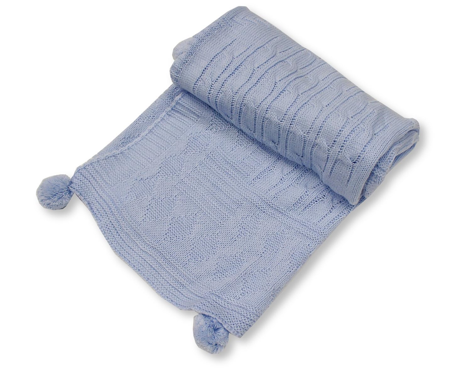 My Little Chick Knitted Baby Wrap Blanket with Pointelle Pattern and Pom-Poms (Sky) - Image 3