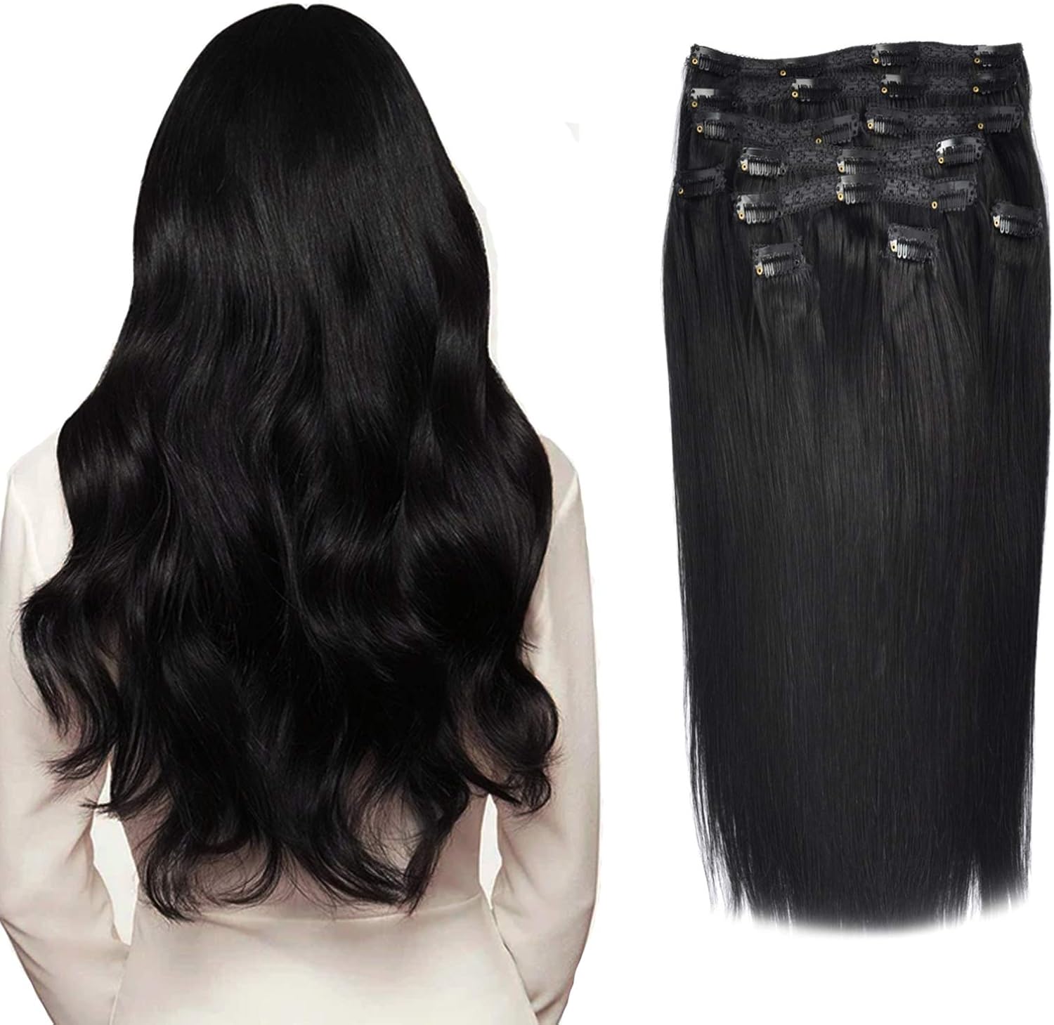14″-22″ inch 10 Pcs 22 Clips Clip In Hair Extensions Straight Full Head ...