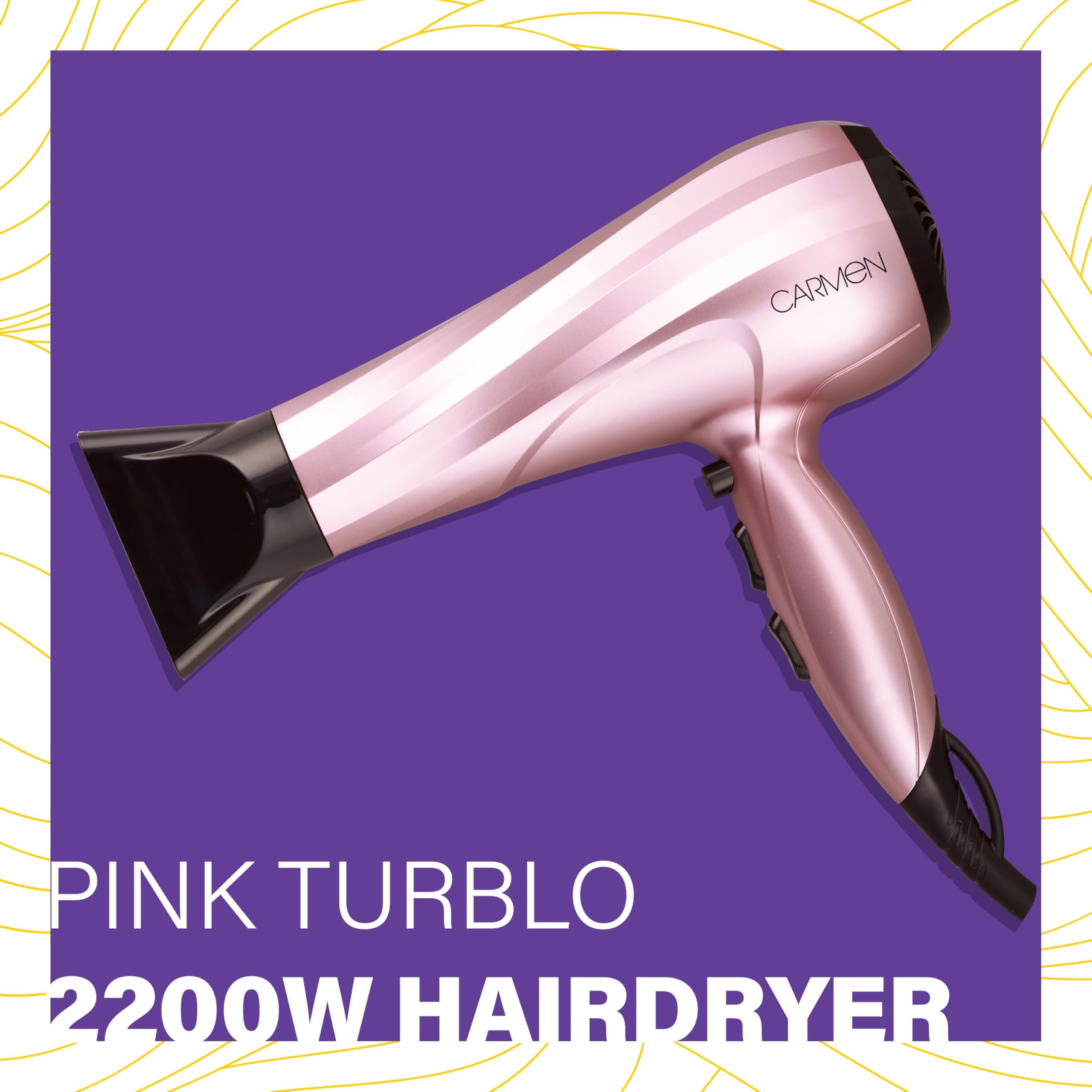 Carmen SEL-5162 Turblo Twister Hair Dryer, 2200 watts, Pink