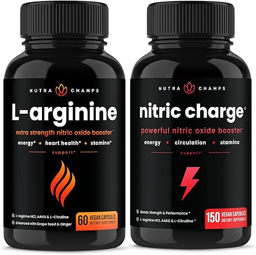 NutraChamps Paquete de 2 cápsulas de L-arginina y cápsulas de carga nítrica