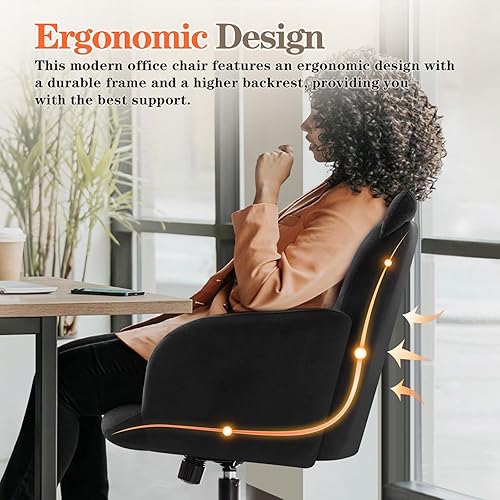 Miniatura 9 de IWMH Silla de oficina en casa, silla de escritorio de asiento ancho, lindas sillas giratorias de terciopelo para tocador, sillas de tareas con