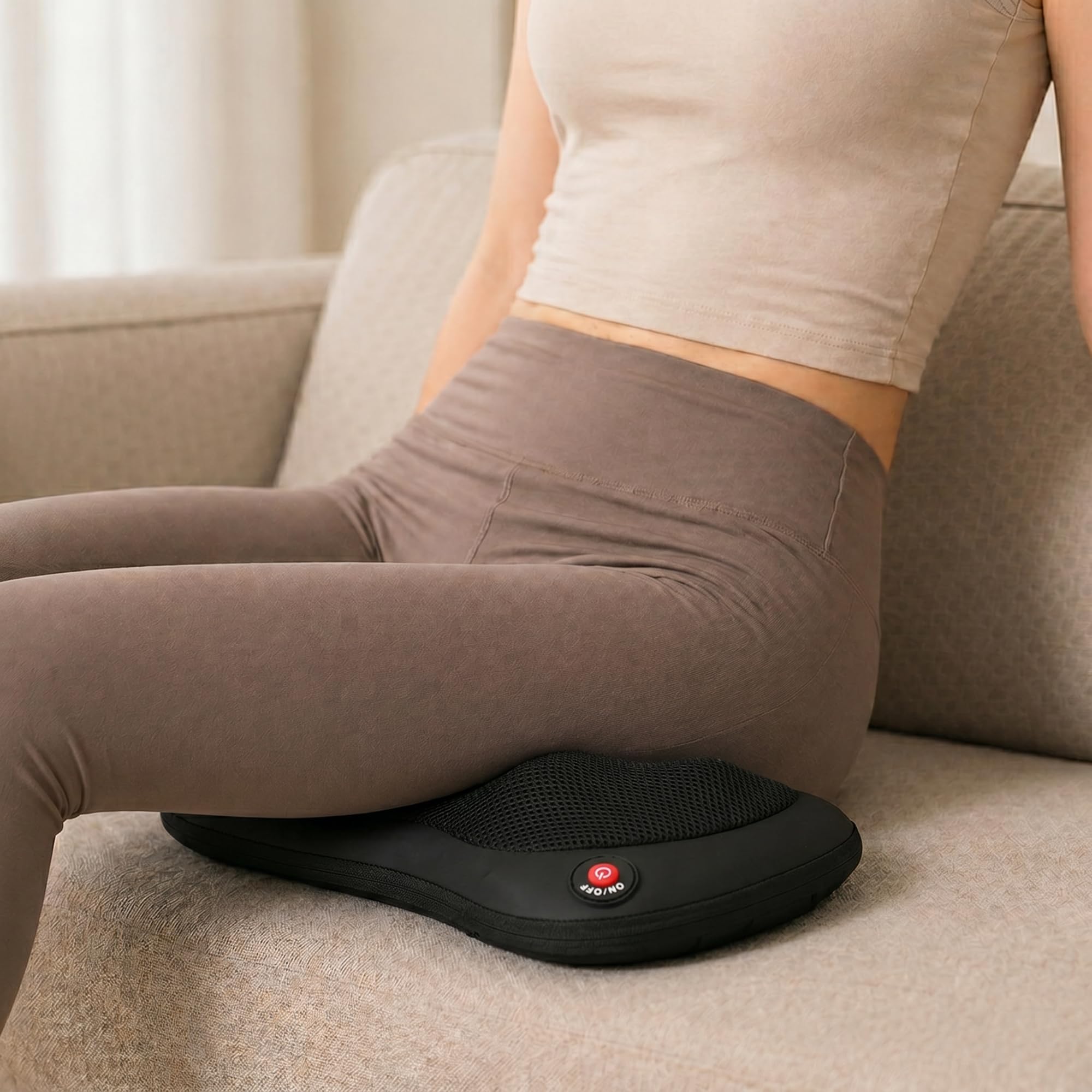 HOMCOM Cojín de Masaje Shiatsu con Calor y 4 Nodos, Amasado Giratorio 3D | Masajeador de Espalda y Cuello, Alivio de la Fatiga Muscular, para Mujer y Hombre, en Casa, Oficina y Coche