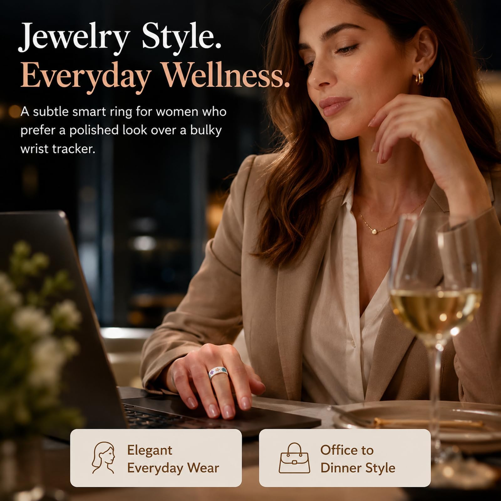 Anillo inteligente para mujer con esmalte para la salud, anillo de fitness, rastreador de fitness con monitoreo de frecuencia cardíaca del sueño, distancia, podómetro, calorías, para Android e iOS