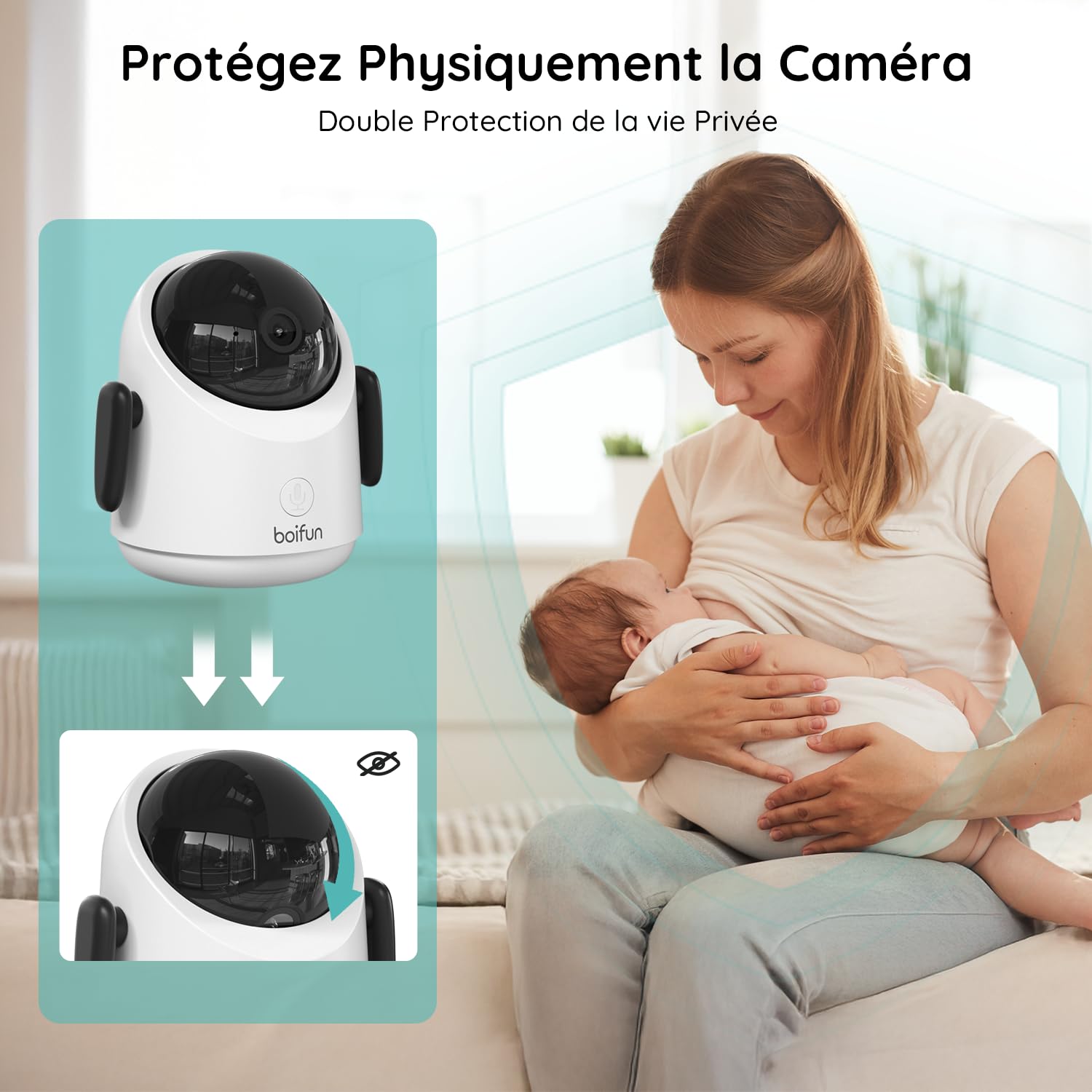 BOIFUN Babyphone 2 Cameras, Écran Divisé, Application Mobile et Moniteur 4,3" 1080P, Détection Intelligente, Suivi Automatique 360°, Zoom 4X, Double Protection de la Vie Privée