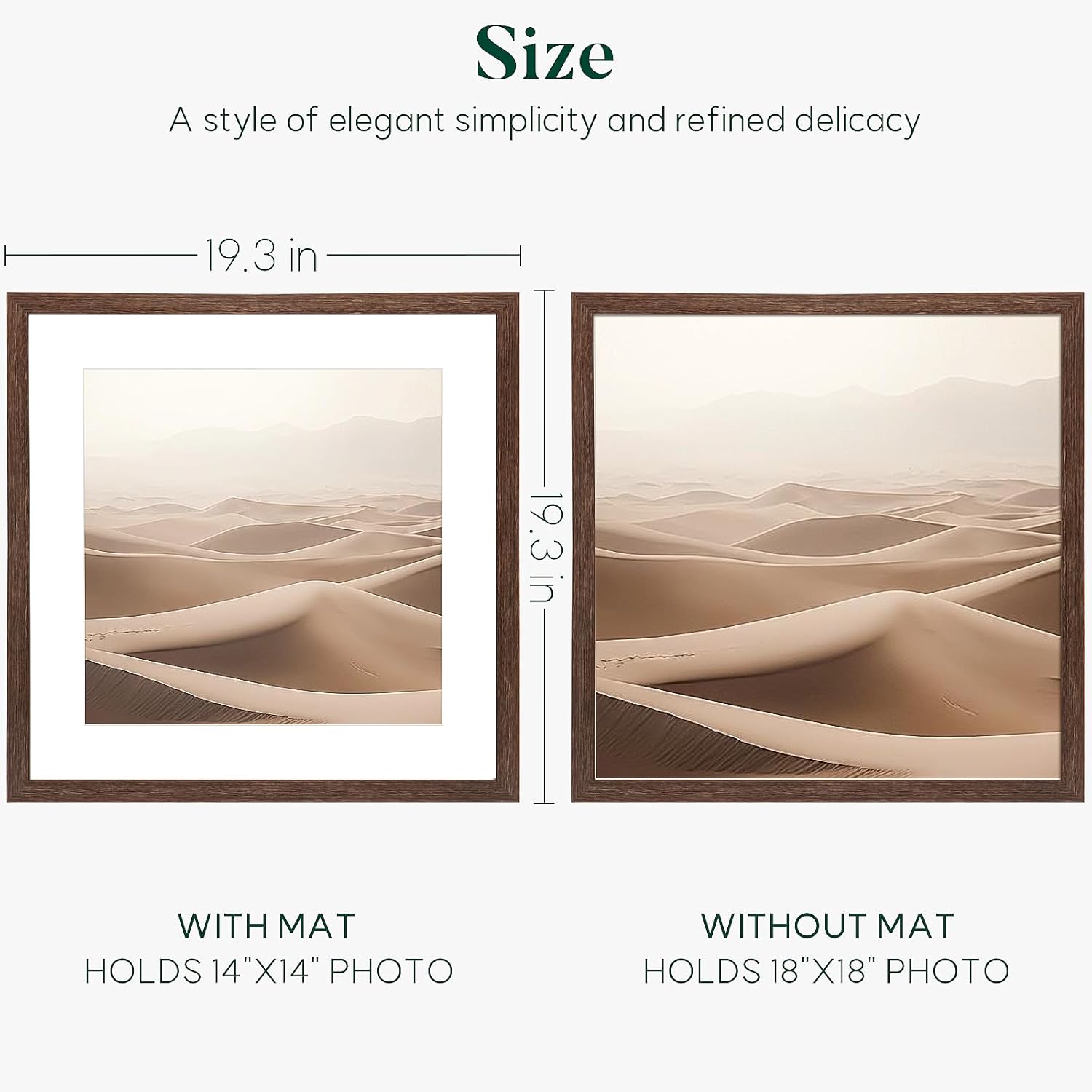 18x18 frame,Distressed Farmhouse Wood Pattern 18x18 picture frame Display 14x14 with mat,Display with Plexiglass,Horizontal and Vertical square frame18x18,Wall Mount Décor,Walnut,1Pack