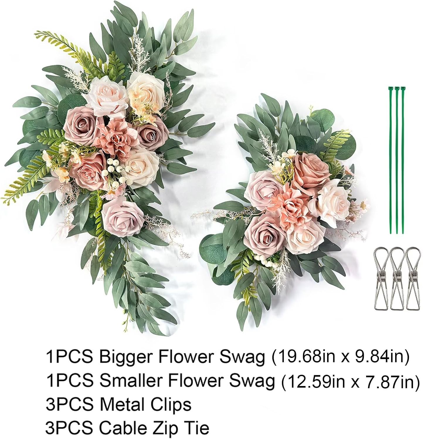 Artificial Flower Swag, Champagne Wedding Welcome Sign Floral Swag Fake Rose Arch Flower Arrangements for Wedding Ceremony and Reception Background Decoration