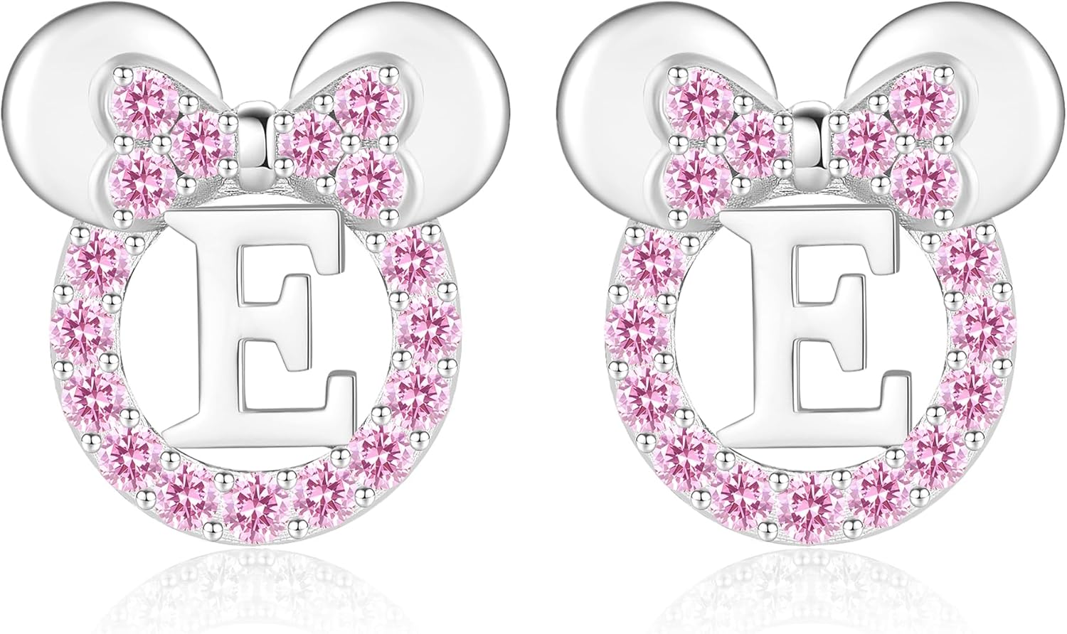 925 Sterling Silver Earrings for Girl Women: Hypoallergenic Initial Earrings with Pink Cubic Zirconia Cute Earrings Studs for Sensitive Ears Chirstmas Birthday Gifts