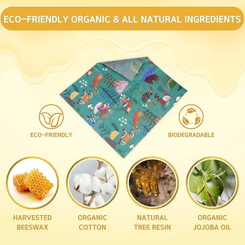 Miniatura 2 de Envoltura de cera de abeja reutilizable, paquete de 9 envolturas de cera de abejas para alimentos, envolturas ecológicas de cera de abeja, envoltura