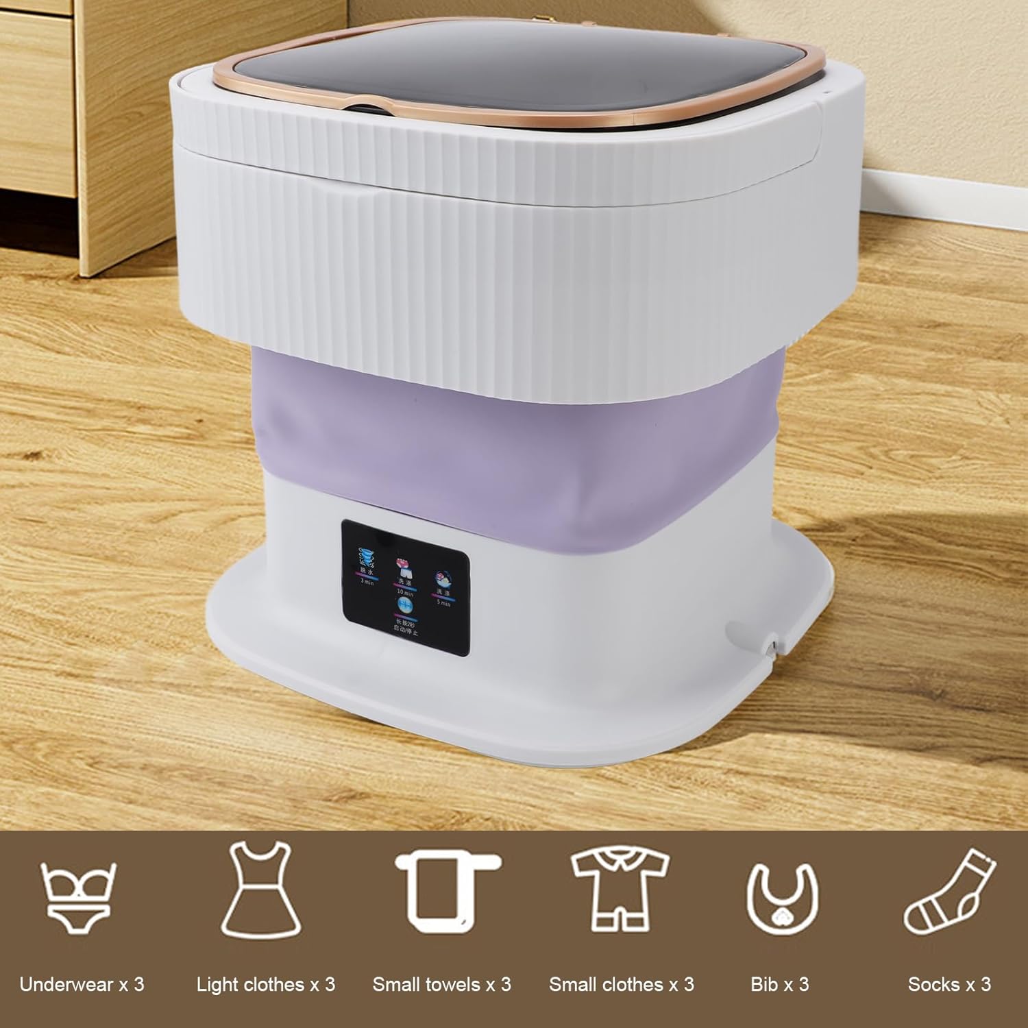 Portable Washing Machine, 11.5L Mini Laundry Washer with 3 Modes Cleaning for Underwear, Baby Clothes, Sock, Foldable Washer for Apartment, RV, Travel (US Plug)