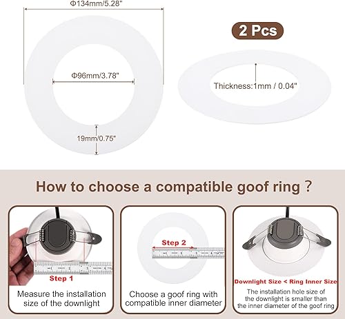 Miniatura 16 de Goof Trim Ring, 2 Pack 4.9-Inch x 6.7-Inch (ID x OD) for Recessed Can Downlights for Ceiling Light Fixtures, Matte White, Steel Construction
