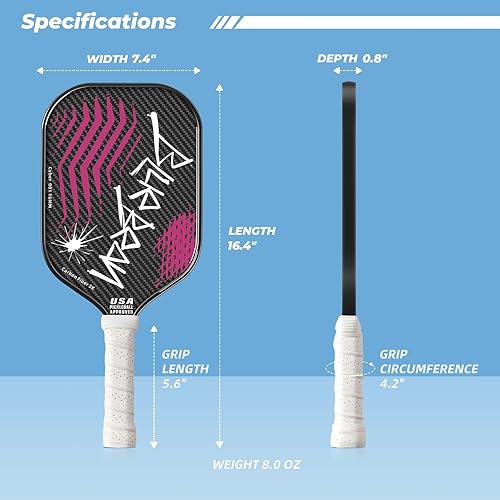 Miniatura 6 de Paletas de pickleball, USAPA, paleta de pickleball de fibra de carbono con núcleo de panal de polímero de 0.63 pulgadas que proporciona un peso más