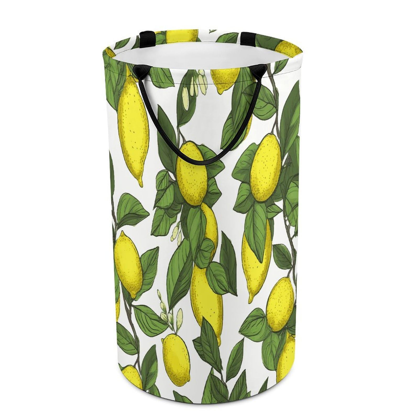 Yellow Fresh Lemons Laundry Basket Waterproof And Moisture-Proof Storage Bins Collapsible Round Laundry Hamper Perfect for Toys, Clothes And Sundries
