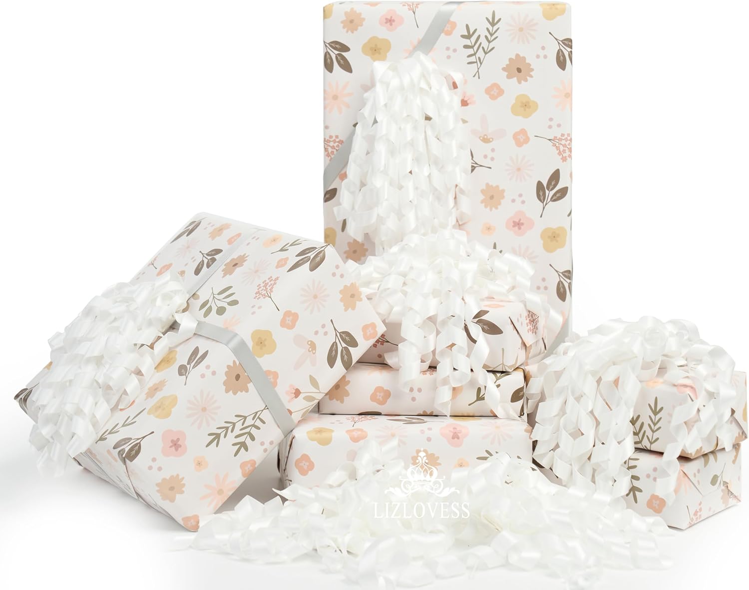 LIZLOVESS White Curly Bows for Gift Wrapping 6 Inch, Set of 6