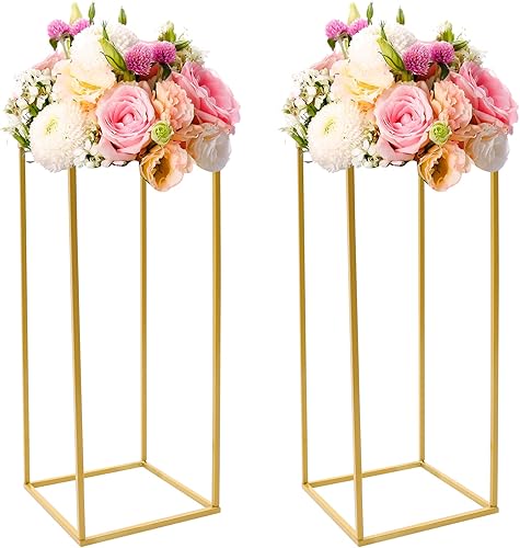 Miniatura 9 de 2 piezas de jarrón de metal con forma de columna, soporte geométrico para centros de mesa para mesas, 15.7 pulgadas de alto, soporte de flores