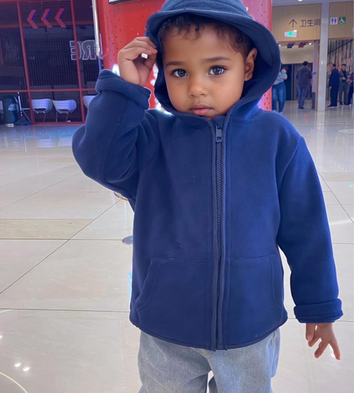 Toddler Girl Fleece Jacket with Hood Warm Zip Up Coat for Fall Winter & Spring Lightweight Soft Outerwear Boy for 1-6 Years (2T, Navy Blue) - Image 5