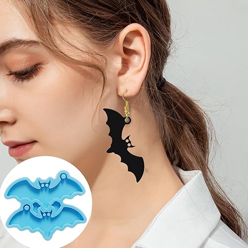 Miniatura 8 de Szcelling 4 moldes de silicona para murciélagos de Halloween, 8 cavidades, alas brillantes, resina epoxi, para festival fantasma, suministros de