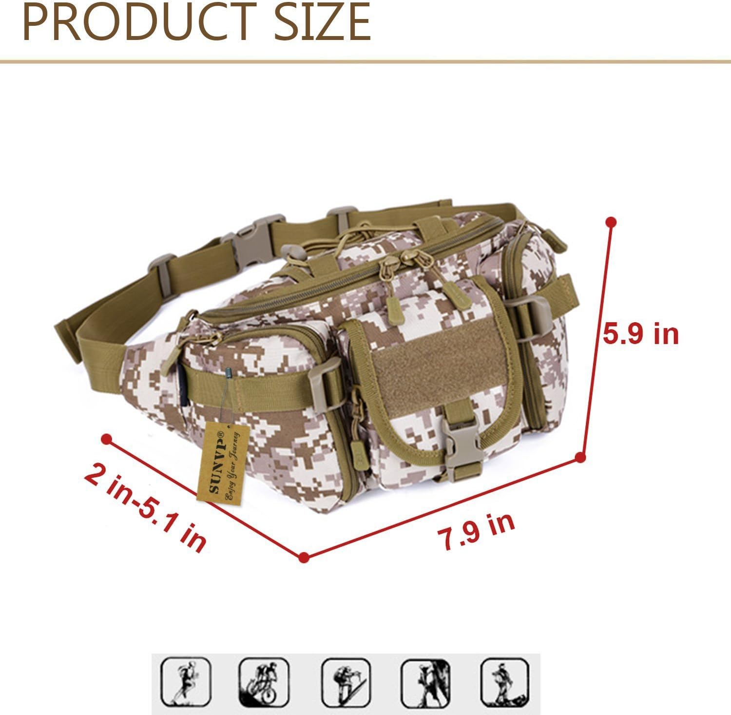HUNTVP Military Fanny Pack Tactical Waist Bag Pack WR Hip Belt Bag Pouch for Hiking Climbing Outdoor Bumbag-Desert Camouflage