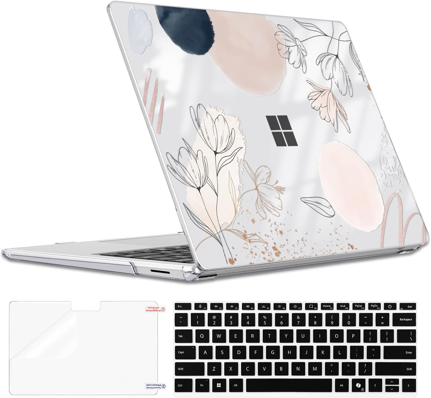 Slim Protective Case for Microsoft Surface Laptop 7 13.8 inch Copilot+PC 2024 (Model 2036), Lightweight Anti-Scratch Printed Pattern Plastic Hard Shell Case Cover, Abstract Line Floral