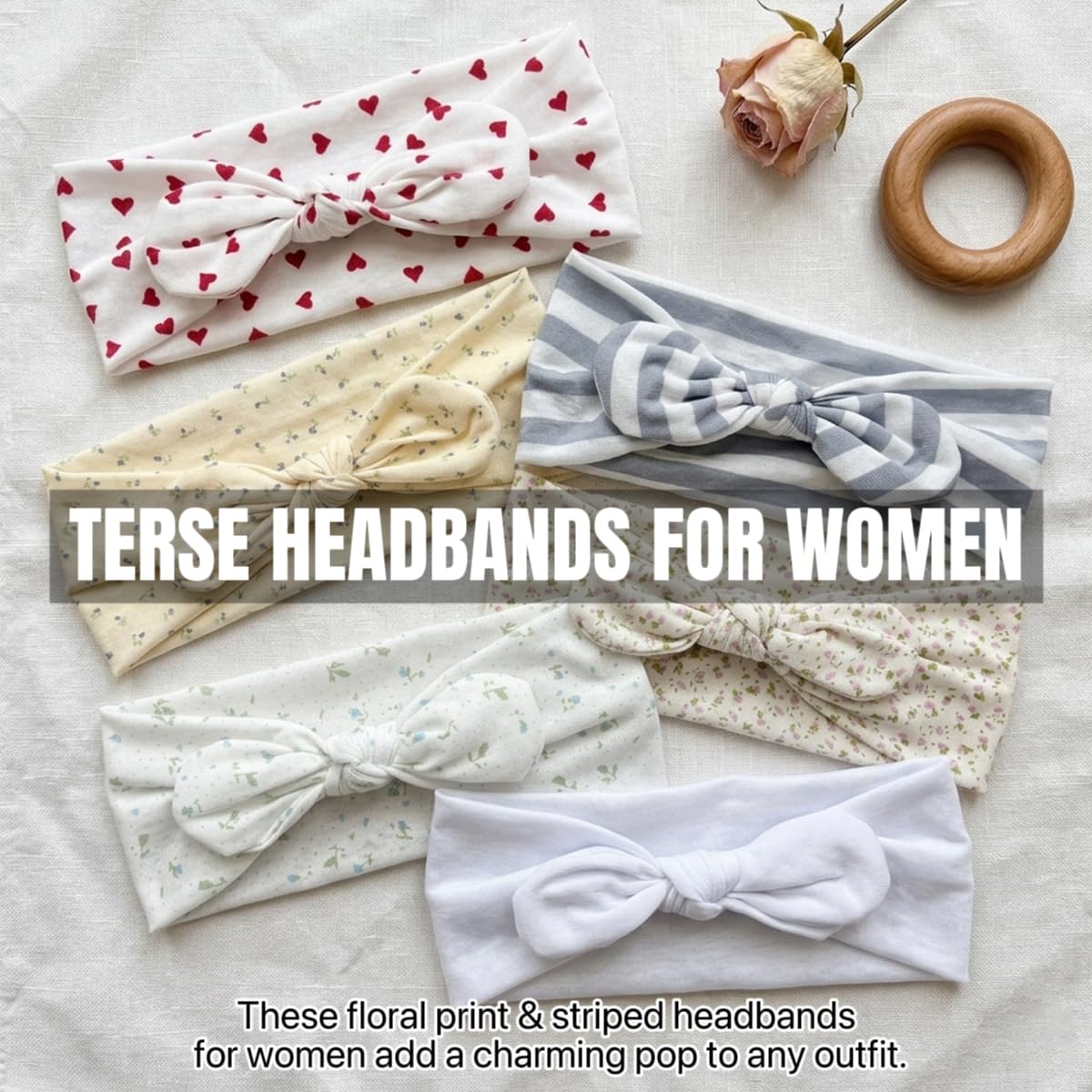TERSE Headbands for Women Trendy Women Y2k Aesthetic Hair Accessories: 6 Packs Cute Bow Head Bands for Women's Hair, Fashion Hair Bands Stripe Heart Floral Headband