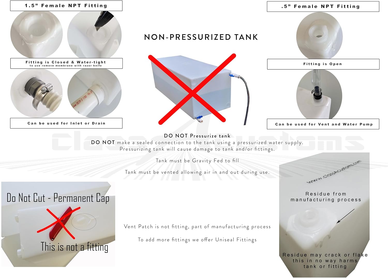 T5000BPK RV Fresh Water Tank, Potable Water Storage Tank for Drinking, Cooking, Cleaning, Showering, for Campers, Trailers, Motorhomes, RVs, Concession (Tank & Plumbing Kit, 50 Gallon)