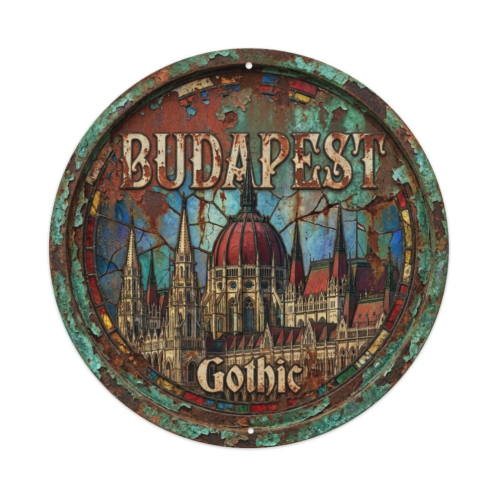 Vintage Travel Budapest Hungary Gothic Metal Tin Sign