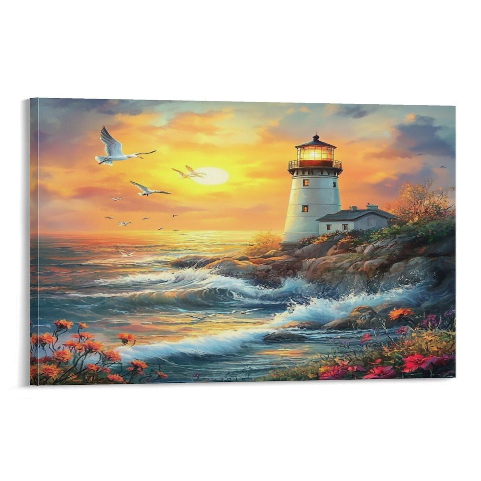 ESPLJQRYX Coastal Lighthouse Poster Artwork Giclee Canvas Prints Modern Canvas Wall Art Picture Wall Hanging for Bathroom Wall Decor 12x18inch(30x45cm)