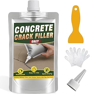 Concrete Crack Filler, High Elasticity Cement Crack Waterproof, Self Leveling Concrete Crack Filler for Driveway, Walkway, Patio, Joint, Indoor and Outdoor - Grey